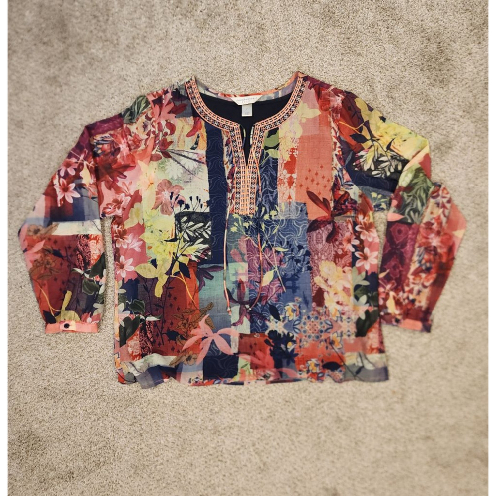 Women's Christopher & Banks Petite Blouse LP Multi-color Floral Patchwork